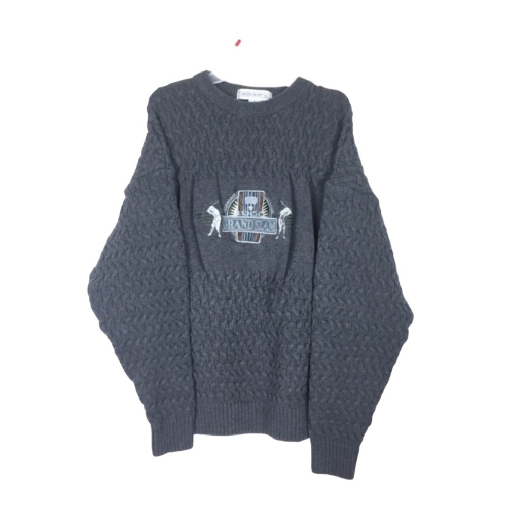 Vintage grand slam novelty golf gray heavy knit cotton sweater size xl